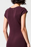 Robe Midi Rouge Foncé Satin Fourreau Col Bateau
