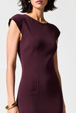 Robe Midi Rouge Foncé Satin Fourreau Col Bateau