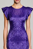 Robe Longue Violet Imprimer Fourreau Col Bijou