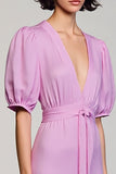 Robe Longue Violet Trapèze Col V