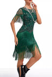 Rose Scintillant Abricot Moulant Bordé Court 1920s avec Strass