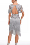 Rose Scintillant Abricot Moulant Bordé Court 1920s avec Strass