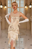 Rose Scintillant Abricot Bordé Moulant Court 1920s avec Paillettes