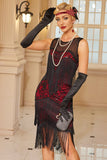 Rose Scintillant Abricot Bordé Moulant Court 1920s avec Paillettes