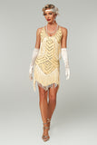 Rose Scintillant Abricot Moulant Encolure Dégagée Court 1920s avec Franges