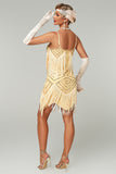 Rose Scintillant Abricot Moulant Encolure Dégagée Court 1920s avec Franges