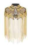 Scintillant Noir Doré Frangé Perlé 1920s Cape