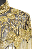 Scintillant Noir Doré Frangé Perlé 1920s Cape