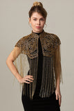 Rose Scintillant Noir Doré Franges 1920s Cape avec Perlé
