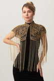 Rose Scintillant Noir Doré Franges 1920s Cape avec Perlé