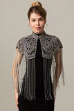 Rose Scintillant Noir Doré Franges 1920s Cape avec Perlé