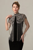 Rose Scintillant Noir Doré Franges 1920s Cape avec Perlé