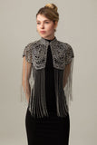 Rose Scintillant Noir Doré Franges 1920s Cape avec Perlé