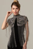 Rose Scintillant Noir Doré Franges 1920s Cape avec Perlé