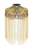 Scintillant Noir Doré Perlé Frangé 1920s Cape