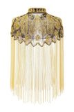 Scintillant Noir Doré Perlé Frangé 1920s Cape