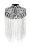Scintillant Noir Doré Perlé Frangé 1920s Cape