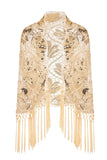 Scintillant Abricot Perlé Frangé 1920s Cape avec Paillettes