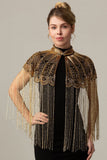 Rose Scintillant Perlé Noir Doré 1920s Cape avec Franges