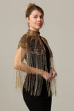 Rose Scintillant Perlé Noir Doré 1920s Cape avec Franges