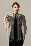 Rose Scintillant Perlé Noir Doré 1920s Cape avec Franges