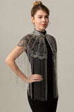 Rose Scintillant Perlé Noir Doré 1920s Cape avec Franges