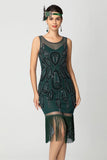 Rose Scintillant Noir Franges Moulant Perlé Court 1920s avec Paillettes