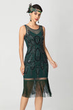 Rose Scintillant Noir Franges Moulant Perlé Court 1920s avec Paillettes