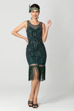 Rose Scintillant Noir Franges Moulant Perlé Court 1920s avec Paillettes