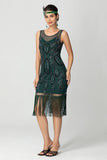 Rose Scintillant Noir Franges Moulant Perlé Court 1920s avec Paillettes