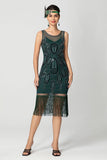 Rose Scintillant Noir Franges Moulant Perlé Court 1920s avec Paillettes