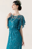 Rose Scintillant Bleu Tulle Fourreau Longue 1920s avec Paillette