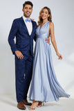 Peak Revers Un Bouton Bleu Foncé Jacquard Costumes De Fête De Mariage Pour Hommes