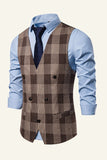 Revers Marron Gilet À Carreaux Pour Hommes