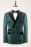 Costumes De Bal Pour Hommes 2 Pièces En Jacquard À Double Boutonnage Vert Foncé