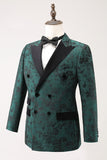 Costumes De Bal Pour Hommes 2 Pièces En Jacquard À Double Boutonnage Vert Foncé