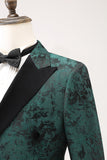 Costumes De Bal Pour Hommes 2 Pièces En Jacquard À Double Boutonnage Vert Foncé
