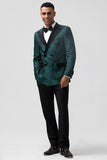 Vert Foncé Jacquard Peak Revers 2 Pièces Costumes De Bal Pour Hommes
