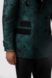 Vert Foncé Jacquard Peak Revers 2 Pièces Costumes De Bal Pour Hommes