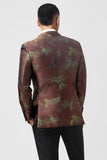 Marron 2 Pièces Jacquard Peak Revers Slim Fit Costumes Pour Hommes