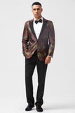 Marron 2 Pièces Jacquard Peak Revers Slim Fit Costumes Pour Hommes
