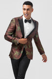 Marron 2 Pièces Jacquard Peak Revers Slim Fit Costumes Pour Hommes