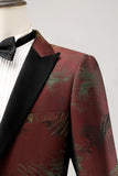 Marron Revers De Pointe 2 Pièces Jacquard Un Bouton Costumes de Bal Pour Hommes