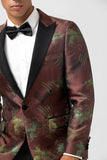 Marron 2 Pièces Jacquard Peak Revers Slim Fit Costumes Pour Hommes