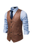 Gilet Décontracté À Simple Boutonnage Pour Hommes À Col En V Et Col En V Marron