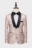 Léger Kaki Jacquard Châle Revers 2 Pièces Hommes Costumes De Bal