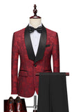 Bleu Royal Châle Revers Jacquard 2 Pièces Hommes Costumes