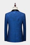 Bleu Royal Châle Revers Jacquard 2 Pièces Hommes Costumes