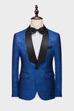 Bleu Royal Châle Revers Jacquard 2 Pièces Hommes Costumes