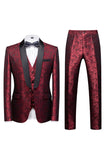 Noir 3 Pièce Jacquard Châle Revers Hommes Costumes De Bal